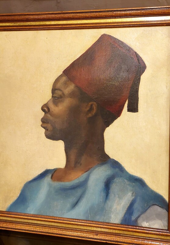 P 272 JC Oil on pannel Portrait of a Senegalese dignitary unsigned 1940's