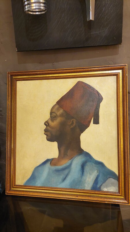 P 272 JC Oil on pannel Portrait of a Senegalese dignitary unsigned 1940's