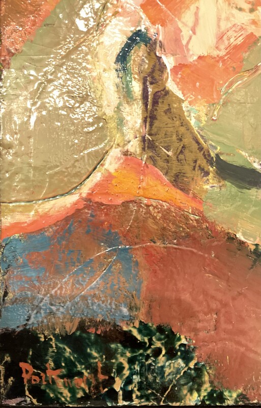 P 321 AS Jeanne Portenart (1911-1991), oil on panel, title « Apocalypse » ., 1950’s