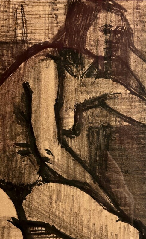 P 323 AS « Nu assis » Berthe Dubail (1911-1984), Belgian painter, signed,mixed media on paper