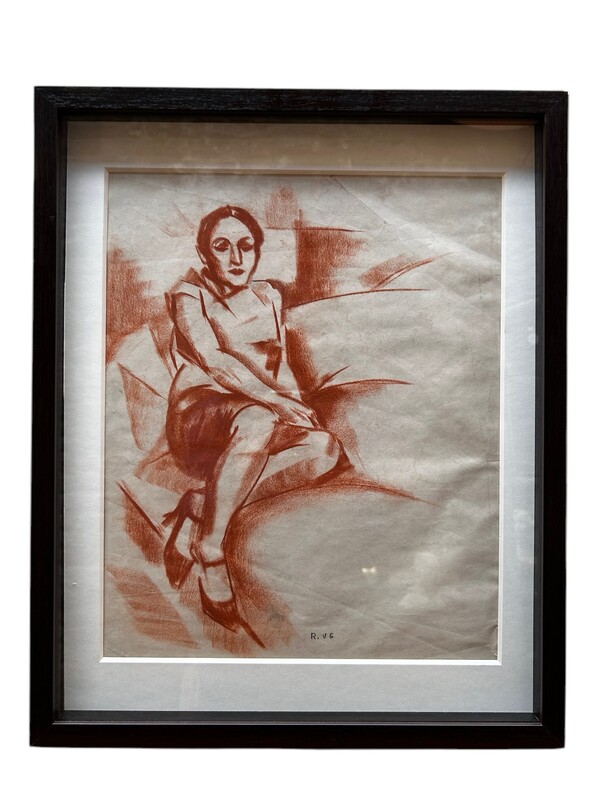 P 328 AS Portrait of a women, Roger Van Gindertael, sanguine on paper, ca 1940