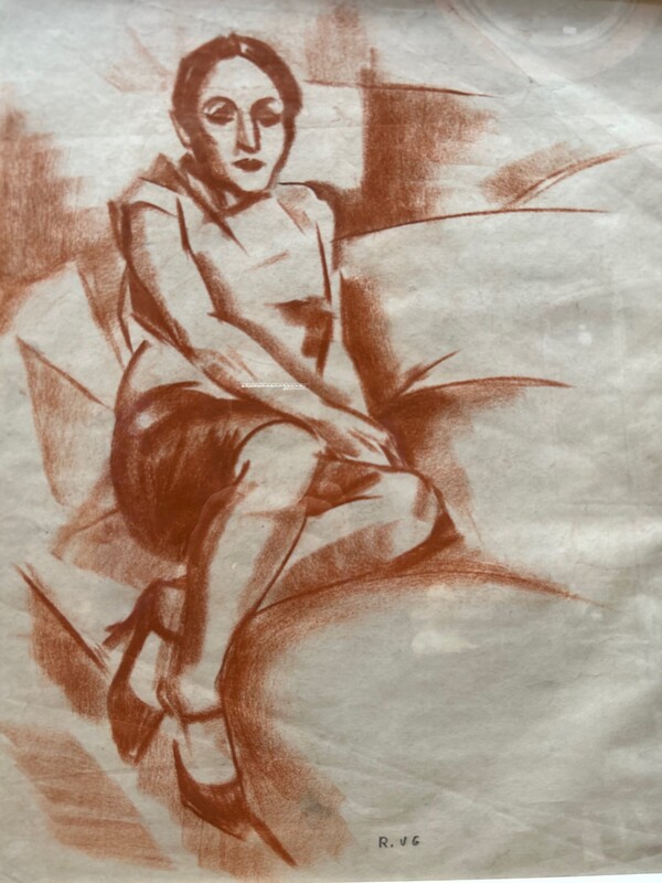P 328 AS Portrait of a women, Roger Van Gindertael, sanguine on paper, ca 1940