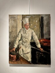 P 333 RD oil on canvas «  chef cuisiner », signed and dated 