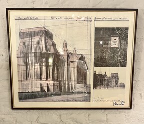 P 348 JB Wrapped Reichstag - Project for Berlin Sketch / Croquis 1992 Hand-signed Poster by Christo