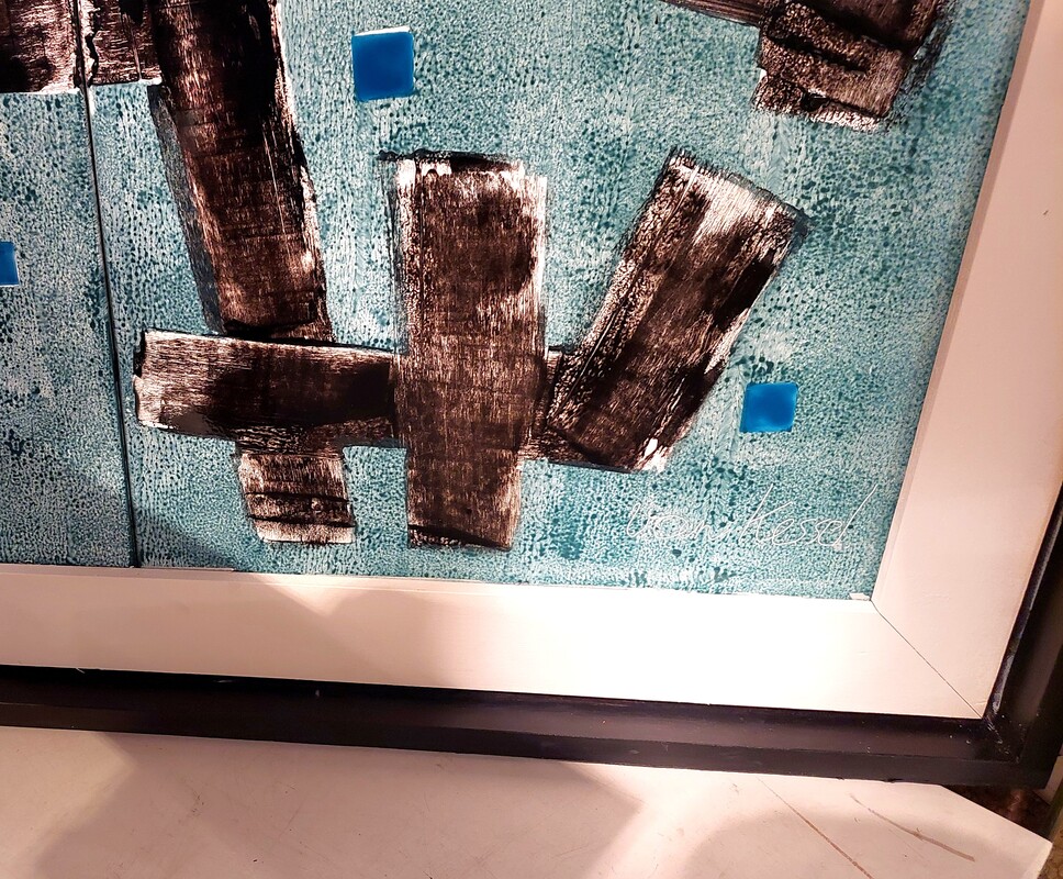 P 351 YD signed abstraction on enamel panel 1980s