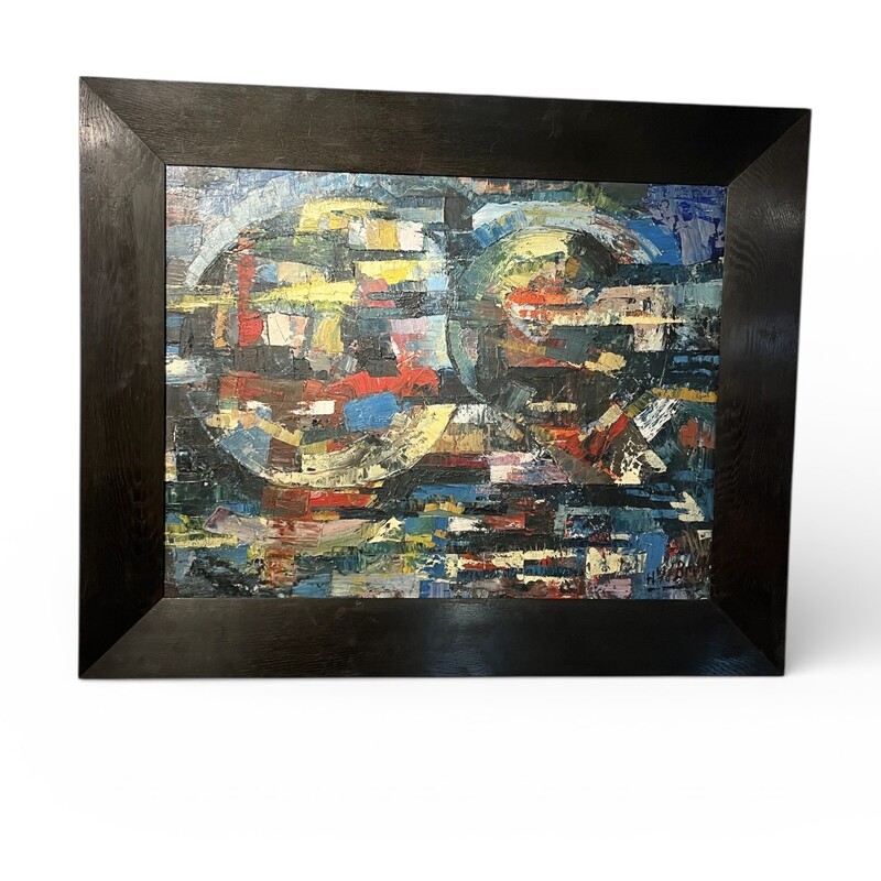 P 391 OB abstract painting with black wood frame