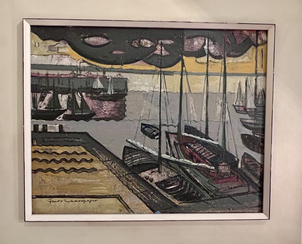 P 395 AS Gomer Chavepeyer (1922-1973) « bateau à quai » circa 1950oil on canvas