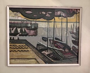 P 395 AS Gomer Chavepeyer (1922-1973) « bateau à quai » circa 1950oil on canvas