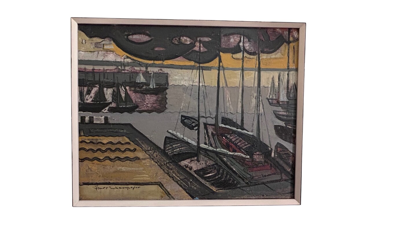 P 395 AS Gomer Chavepeyer (1922-1973) « bateau à quai » circa 1950oil on canvas