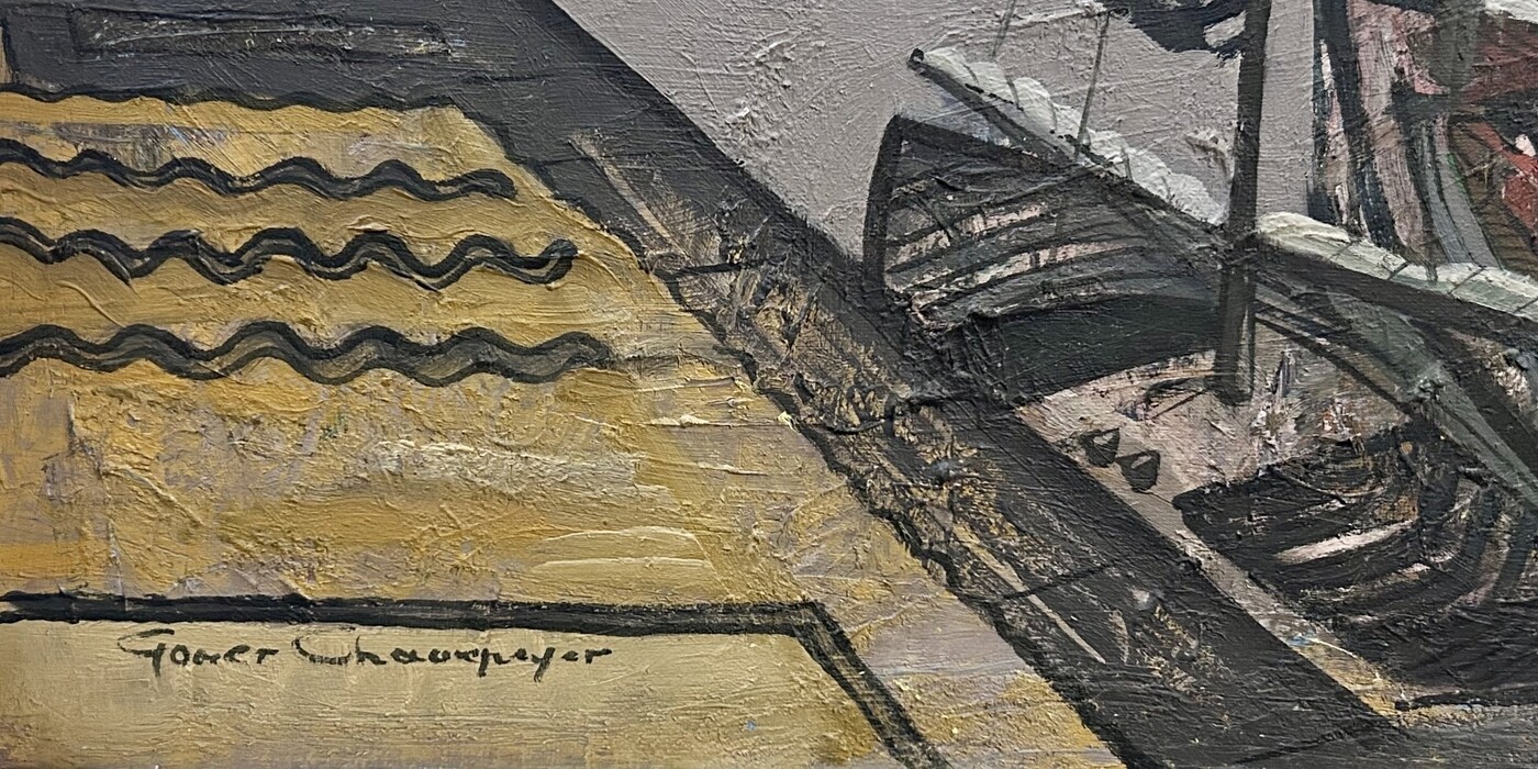P 395 AS Gomer Chavepeyer (1922-1973) « bateau à quai » circa 1950oil on canvas