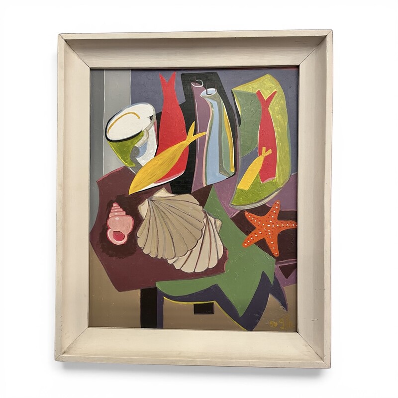 P 399 AS nature morte sea theme painting, 1950’s 