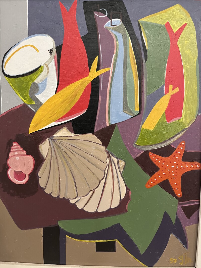 P 399 AS nature morte sea theme painting, 1950’s 