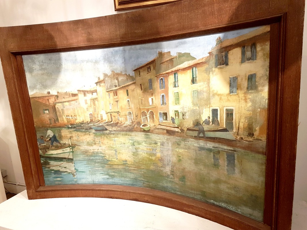 P 68 Apo  view of Martigues uncommon panoramic and circular. Oil on canvas Ca 1920 signed Chapelet