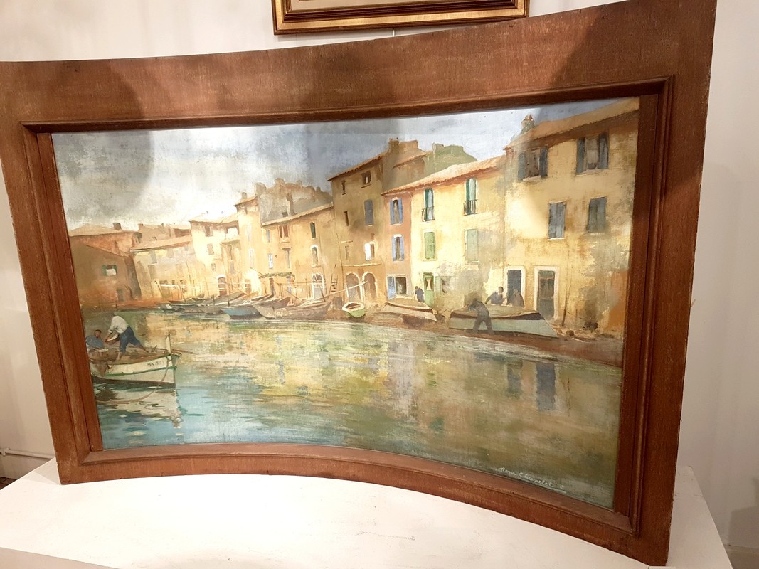 P 68 Apo  view of Martigues uncommon panoramic and circular. Oil on canvas Ca 1920 signed Chapelet