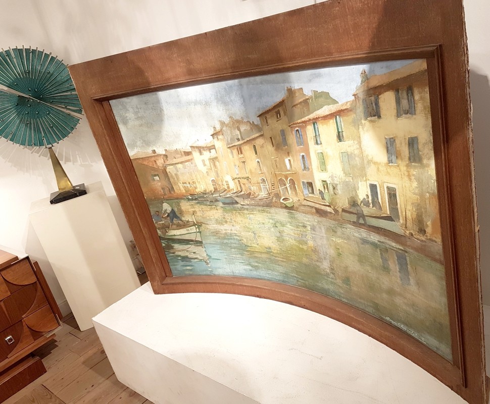 P 68 Apo  view of Martigues uncommon panoramic and circular. Oil on canvas Ca 1920 signed Chapelet