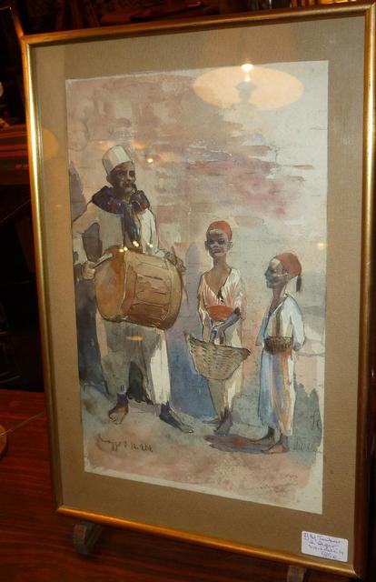 P 866 JC Aquarelle le joueur de tambour algérien monogrammé