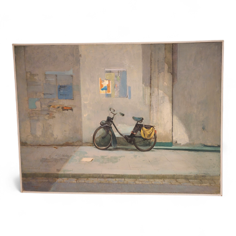 P 890 JC Oil on canvas, Athens street vue by Aristomenis ANGELOPOULOS (1900-1990). 