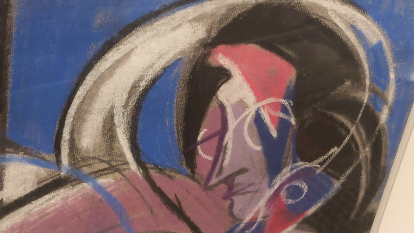 P 899 JC Cubist portrait , pastel by René Mels Belgian school, 1960s