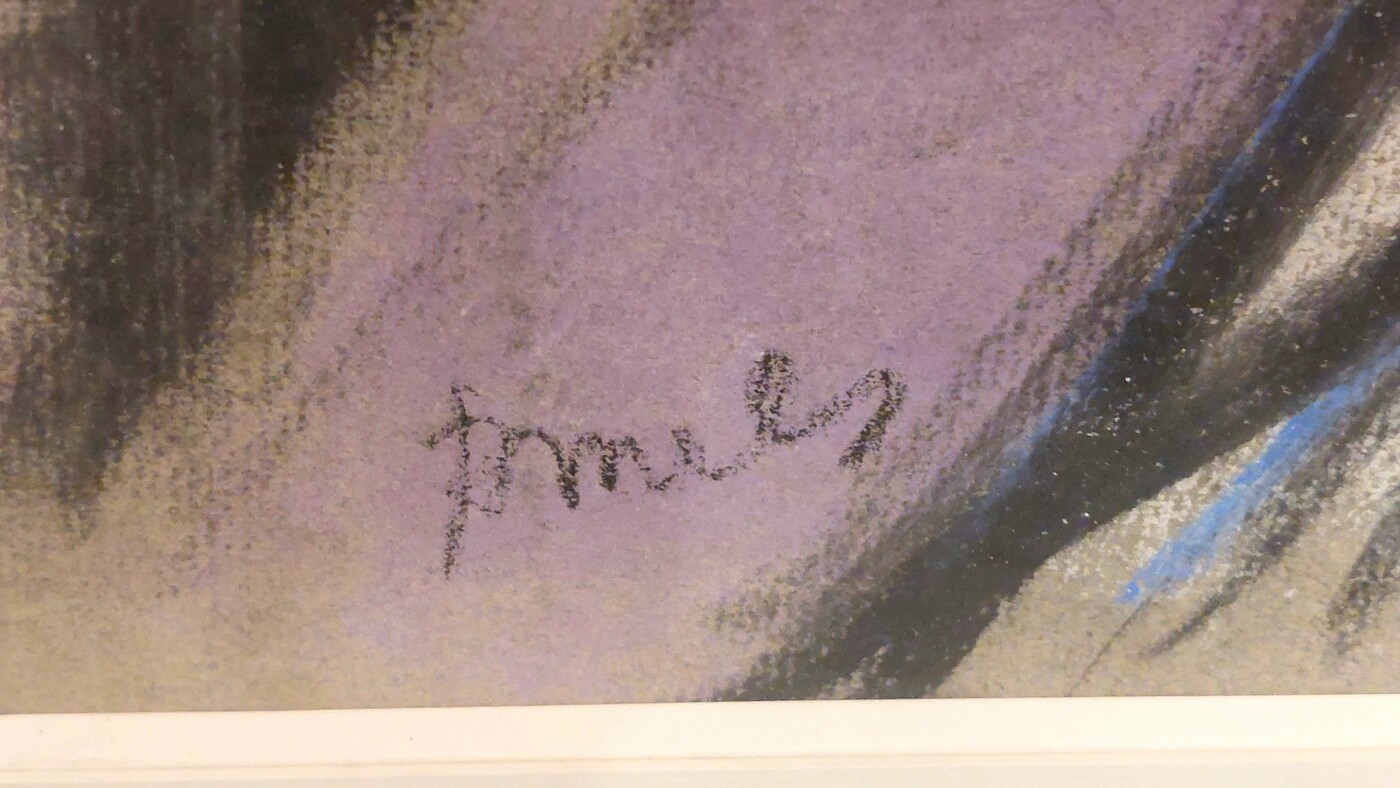 P 899 JC Cubist portrait , pastel by René Mels Belgian school, 1960s