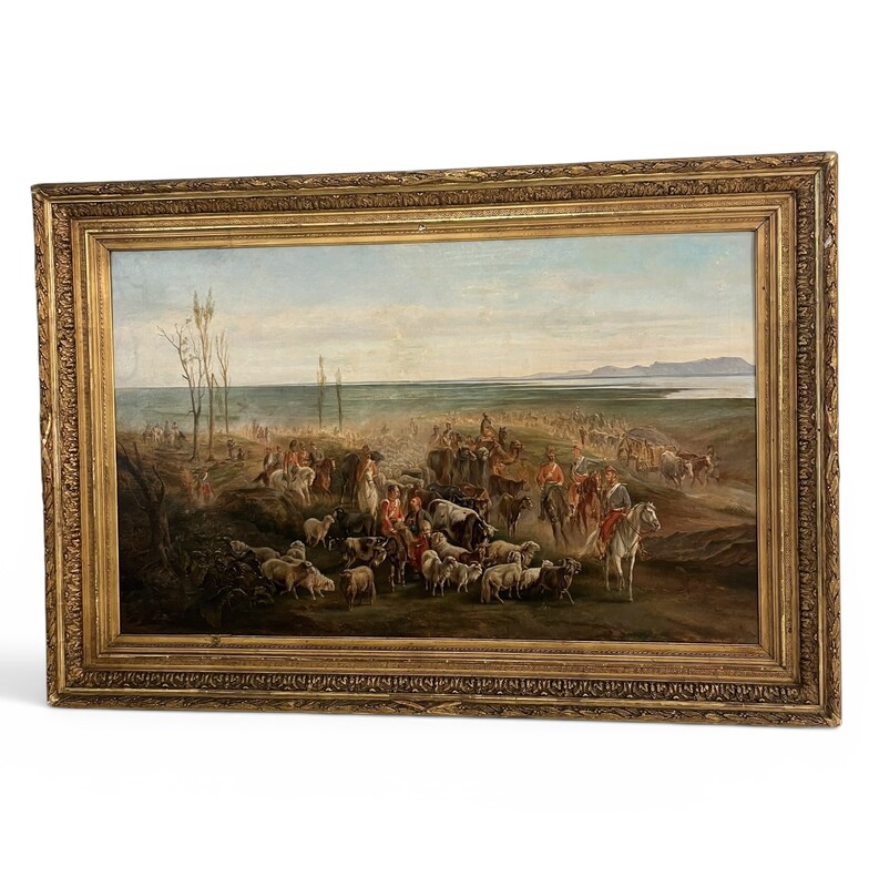 P 902 APO Orientalist battle scene, oil on canvas by Jules VAN IN SCHOOT, circa 1850
