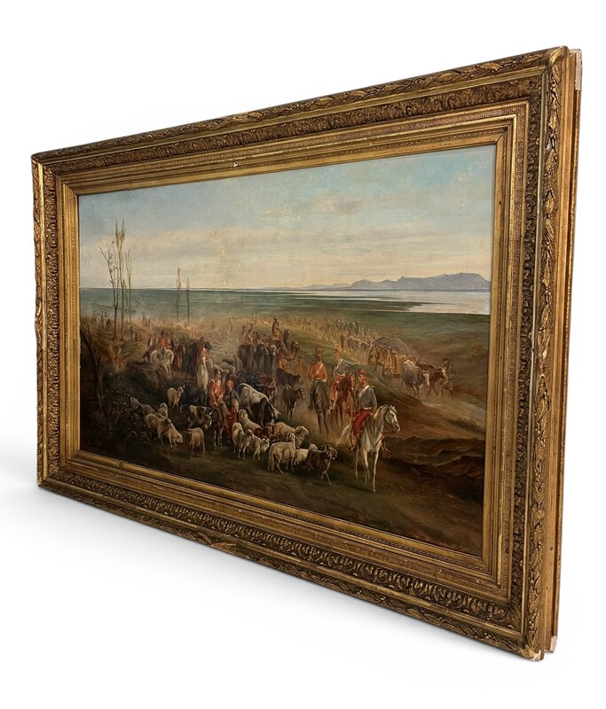 P 902 APO Orientalist battle scene, oil on canvas by Jules VAN IN SCHOOT, circa 1850