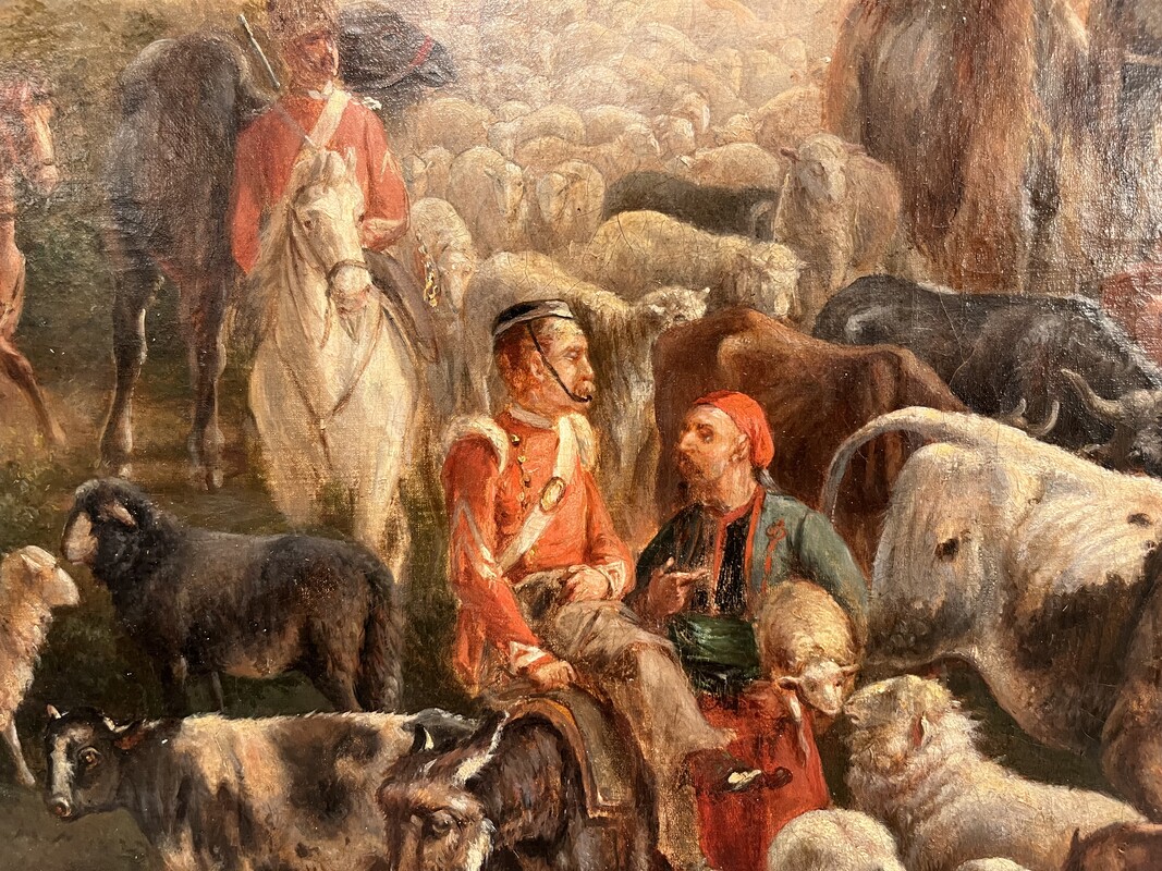 P 902 APO Orientalist battle scene, oil on canvas by Jules VAN IN SCHOOT, circa 1850