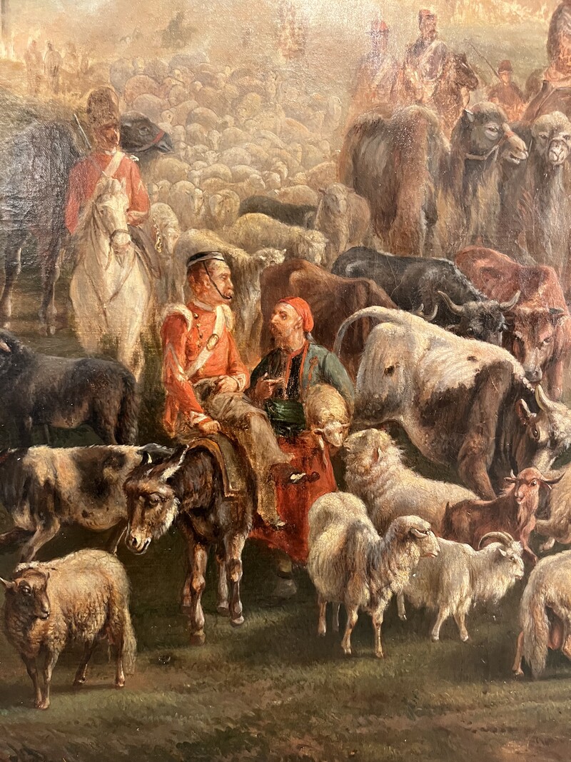 P 902 APO Orientalist battle scene, oil on canvas by Jules VAN IN SCHOOT, circa 1850