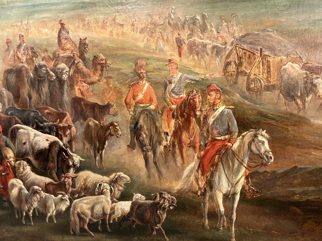 P 902 APO Orientalist battle scene, oil on canvas by Jules VAN IN SCHOOT, circa 1850