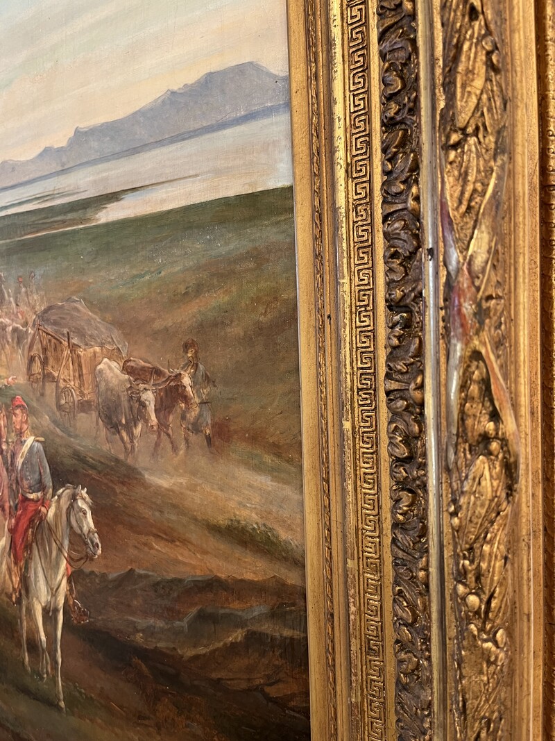 P 902 APO Orientalist battle scene, oil on canvas by Jules VAN IN SCHOOT, circa 1850