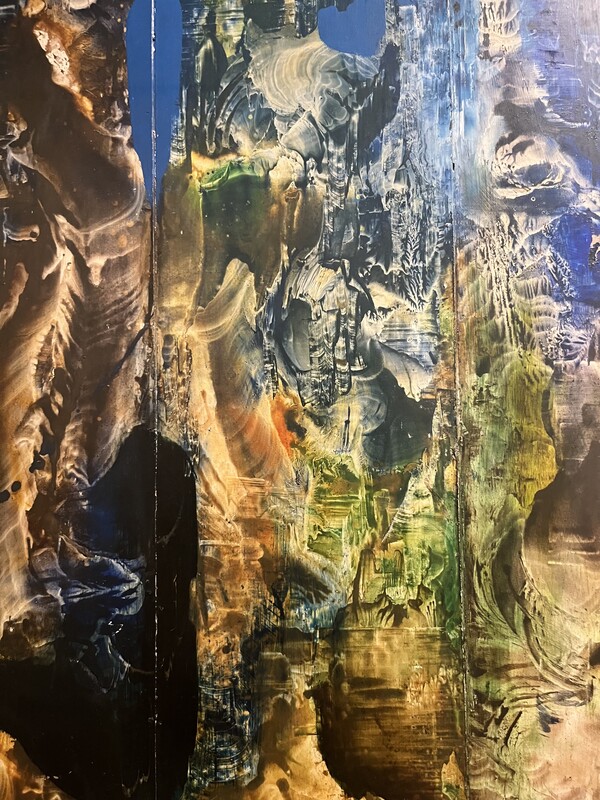 P 907 TH abstract oil on panel signed and dated Marcel Delmotte 