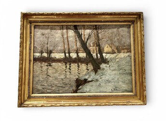 P 913 AS René de Baugnies (1869-1962), oil on Canvas « Paysage hivernal » circa 1920