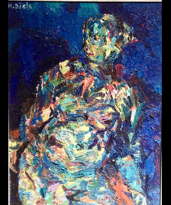 P 92 AS  Huile sur panneau «  Composition » Herman Diels (1903-1985) Belgique