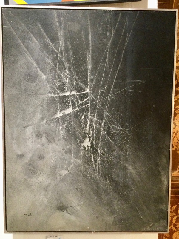 P 93 AS Jean Pierre Hock (1931-2012). « Neutrons Protrons » circa 1964 huile sur panneau , papier marouflé 