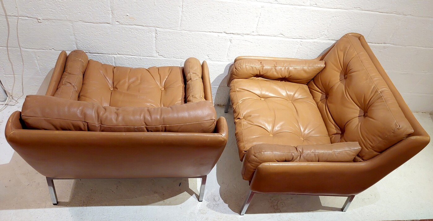 S 053 JC Pair leather and chrome armchairs by Roland Rainer for WK Möbel 1960s