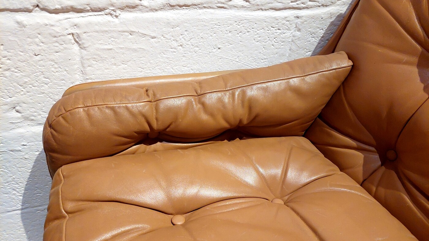 S 053 JC Pair leather and chrome armchairs by Roland Rainer for WK Möbel 1960s