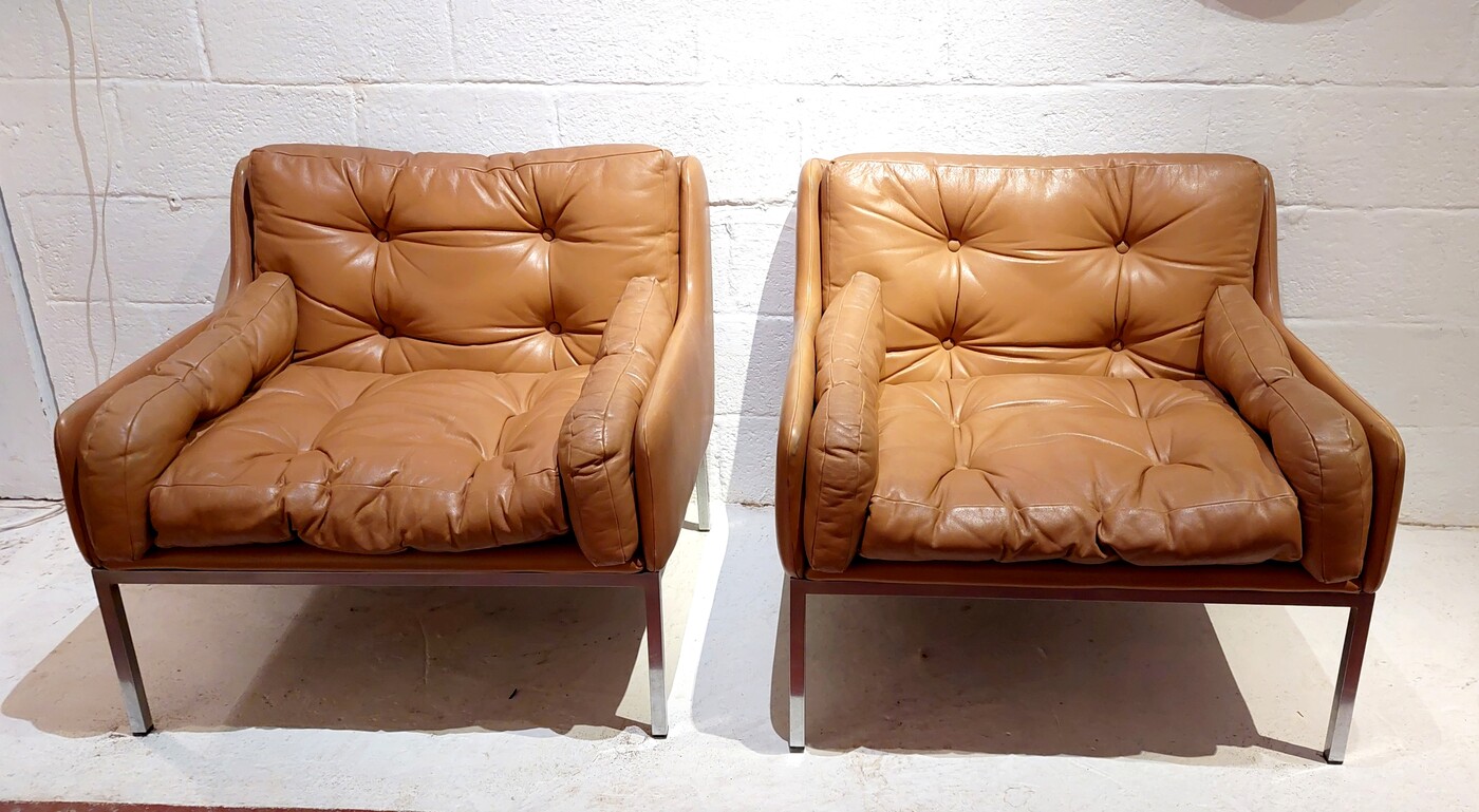 S 053 JC Pair leather and chrome armchairs by Roland Rainer for WK Möbel 1960s