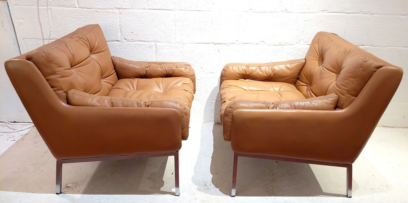 S 053 JC Pair leather and chrome armchairs by Roland Rainer for WK Möbel 1960s