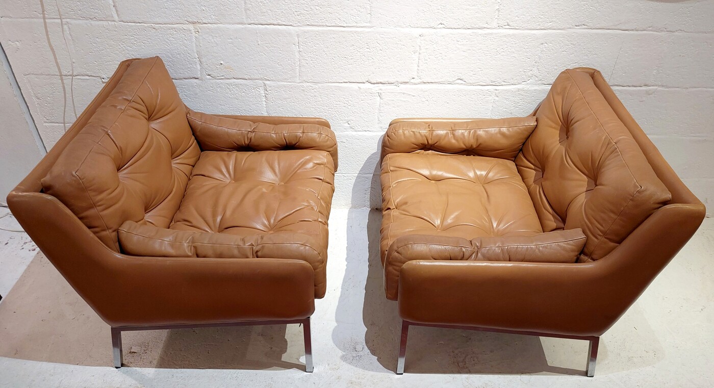 S 053 JC Pair leather and chrome armchairs by Roland Rainer for WK Möbel 1960s