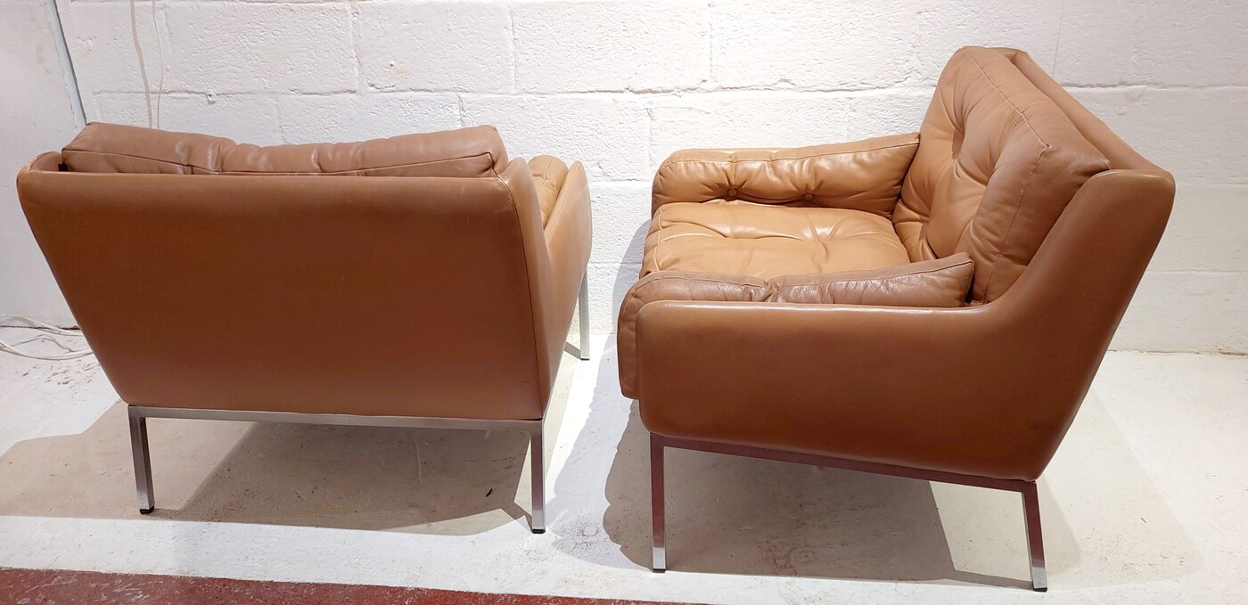 S 053 JC Pair leather and chrome armchairs by Roland Rainer for WK Möbel 1960s