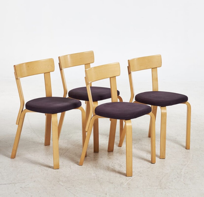 S 090 DAN set of 4 Alvar Aalto chairs, model 69, Artek, Finland, circa 2000