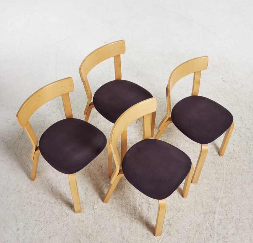 S 090 DAN set of 4 Alvar Aalto chairs, model 69, Artek, Finland, circa 2000