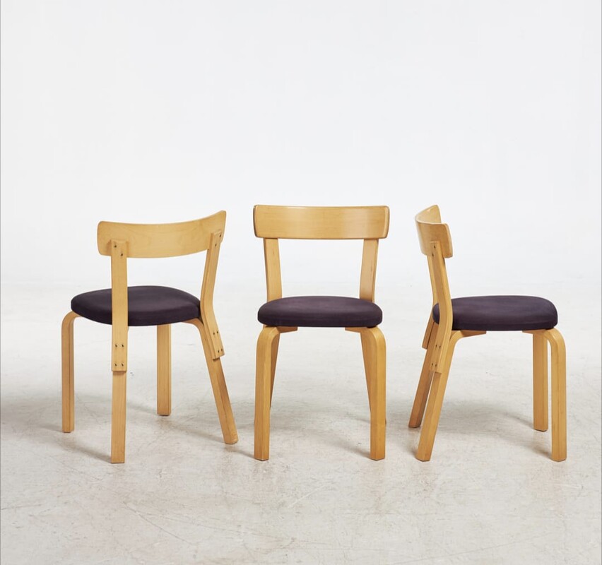 S 090 DAN set of 4 Alvar Aalto chairs, model 69, Artek, Finland, circa 2000