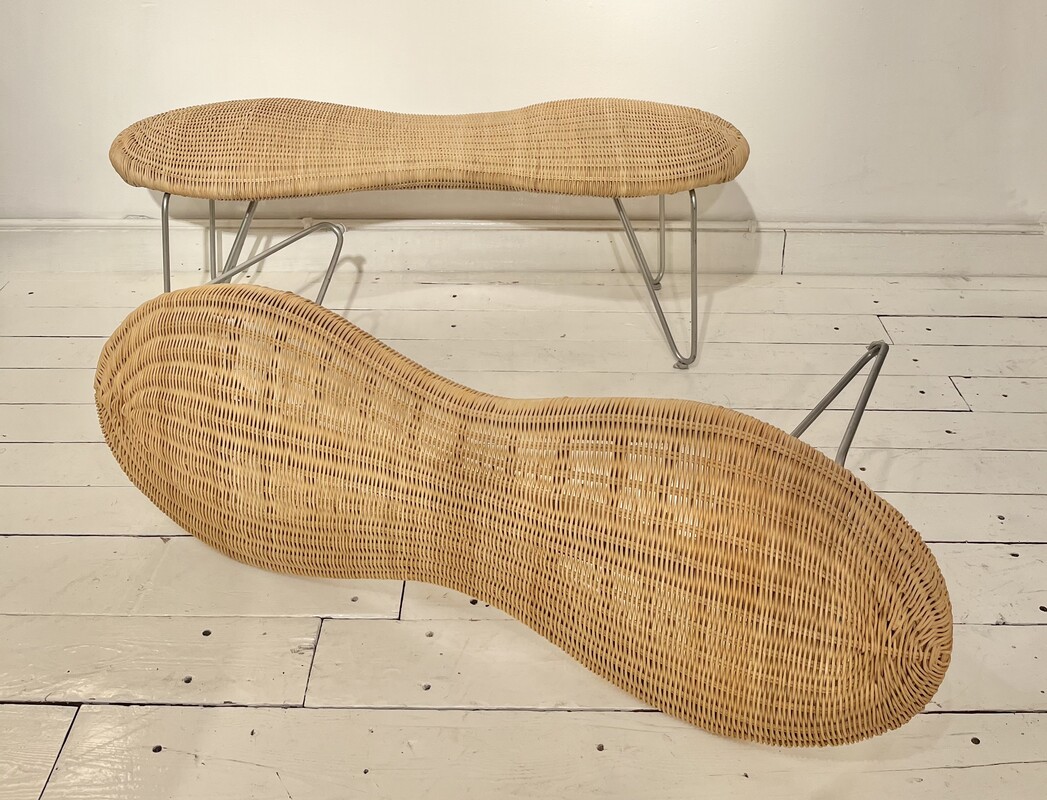 S 171 SC pair of Rattan Peeling Peanut Shape Bench in Wood & Steel from Ikea