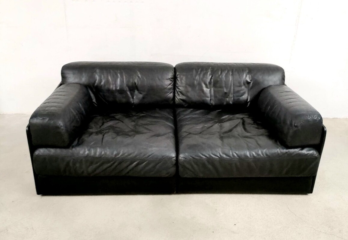 S 176 JC Black leather modular sofa Desede 1970s
