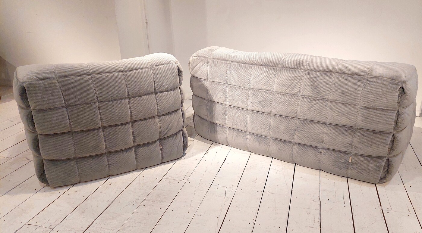 S 191 JC Chair and sofa Kashima in light grey rib fabric by Michel Ducaroy for Ligne Roset, France 1980s