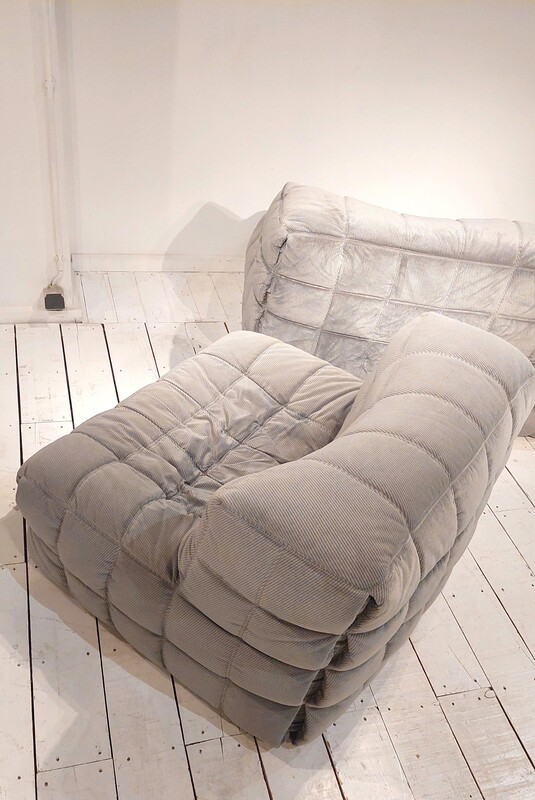 S 191 JC Chair and sofa Kashima in light grey rib fabric by Michel Ducaroy for Ligne Roset, France 1980s