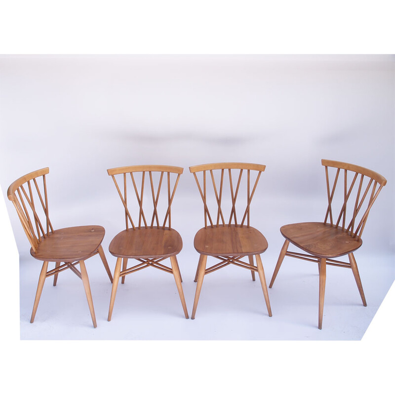 S 198 RD set of 4 Lucian Ercolani Candlestick Chairs, by Ercol, 1950s