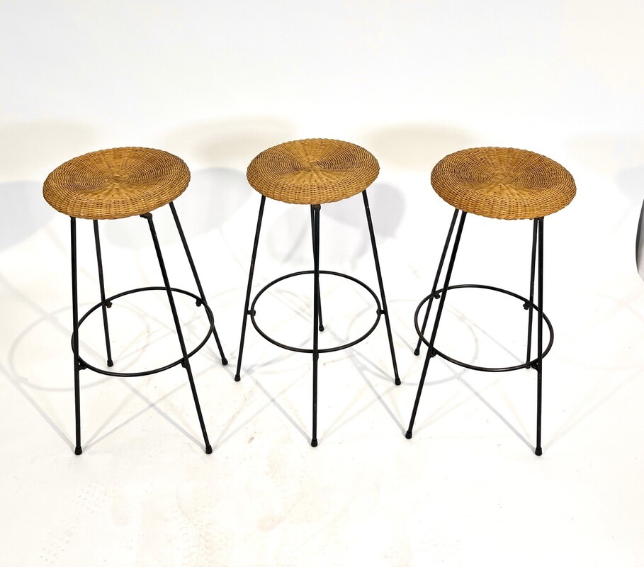 S 208 AG set of 3 Barstool seating mobil Rattan 1960