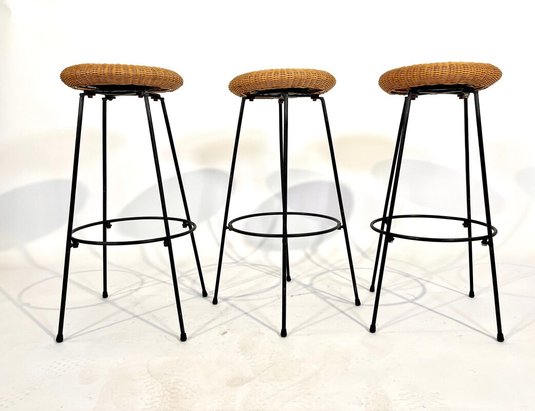 S 208 AG set of 3 Barstool seating mobil Rattan 1960