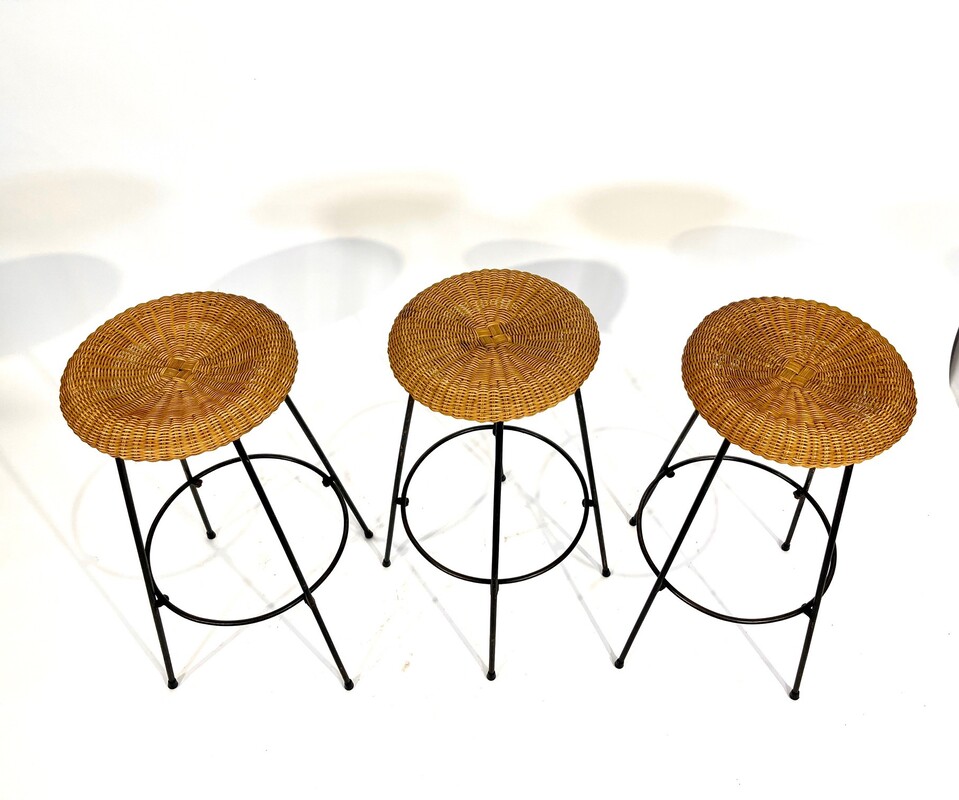 S 208 AG set of 3 Barstool seating mobil Rattan 1960